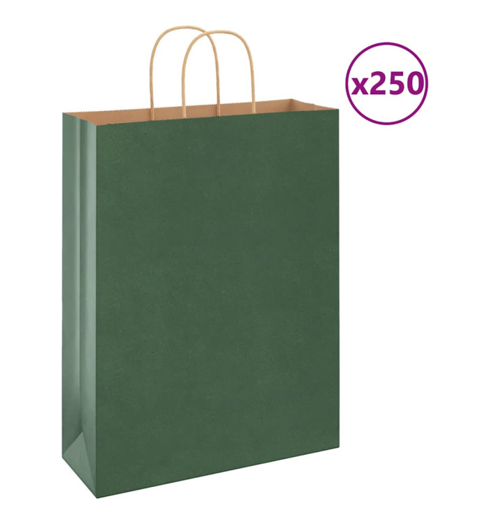 Sacs en papier 250 pcs avec poignées vert 32x12x42 cm | Mobilier & Déco