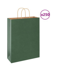 Sacs en papier 250 pcs avec poignées vert 32x12x42 cm | Mobilier & Déco