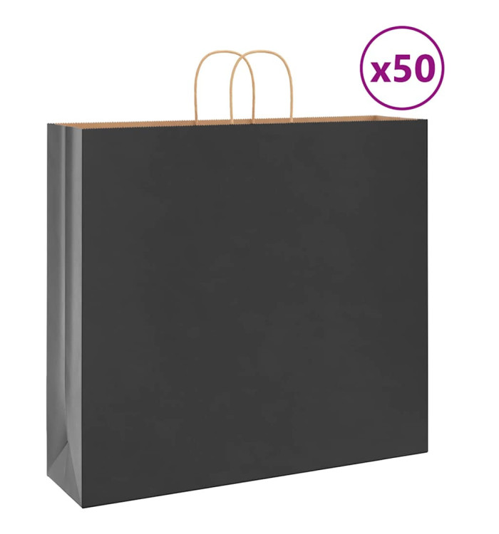Sacs en papier 50 pcs avec poignées noir 54x15x49 cm | Mobilier & Déco