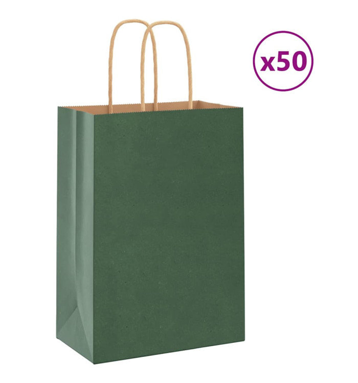 Sacs en papier 50 pcs avec poignées vert 15x8x21 cm | Mobilier & Déco