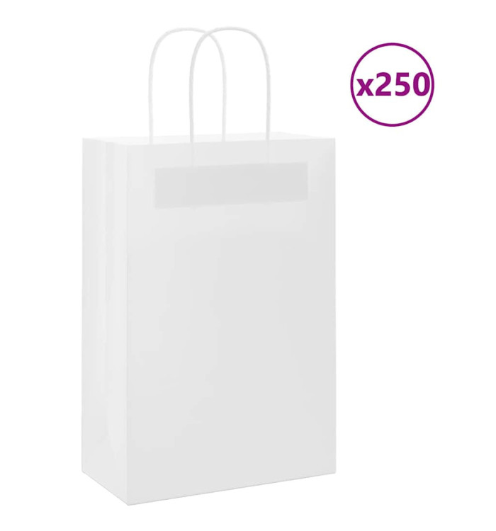 Sacs en papier 250 pcs avec poignées blanc 21x11x31 cm | Mobilier & Déco
