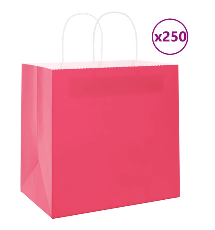 Sacs en papier 250 pcs avec poignées rose 26x17x25 cm | Mobilier & Déco