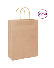 Sacs en papier 250 pcs avec poignées marron 26x12x35 cm | Mobilier & Déco