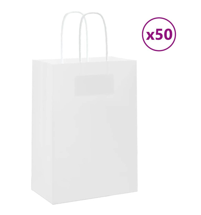 Sacs en papier 50 pcs avec poignées blanc 15x8x21 cm | Mobilier & Déco