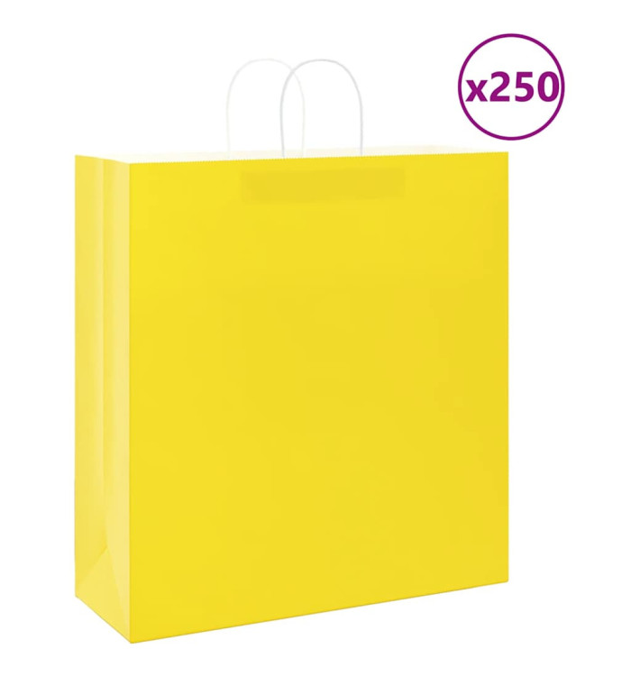 Sacs en papier 250 pcs avec poignées jaune 45x17x48 cm | Mobilier & Déco