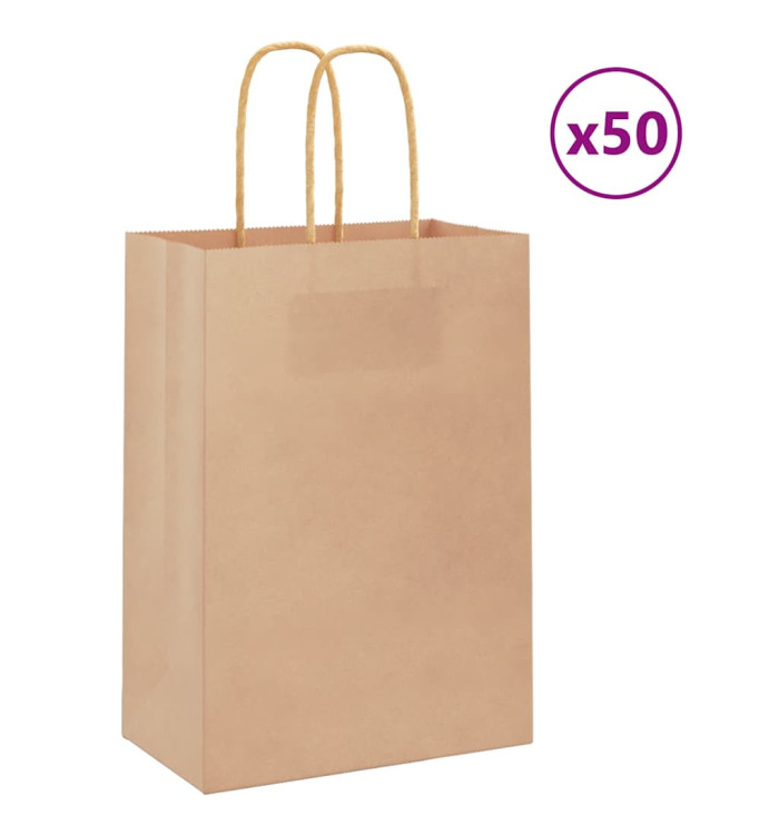 Sacs en papier 50 pcs avec poignées marron 15x8x21 cm | Mobilier & Déco