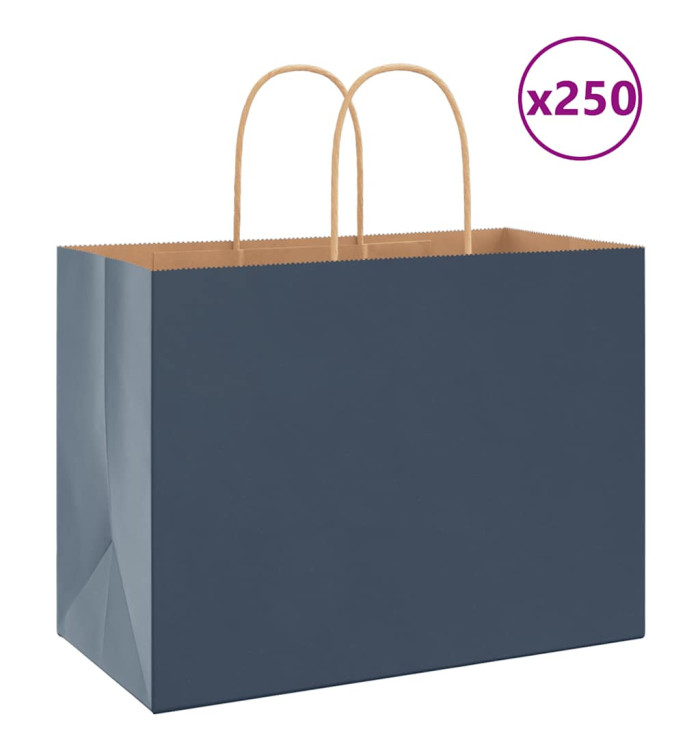 Sacs en papier 250 pcs avec poignées bleu 32x17x25 cm | Mobilier & Déco
