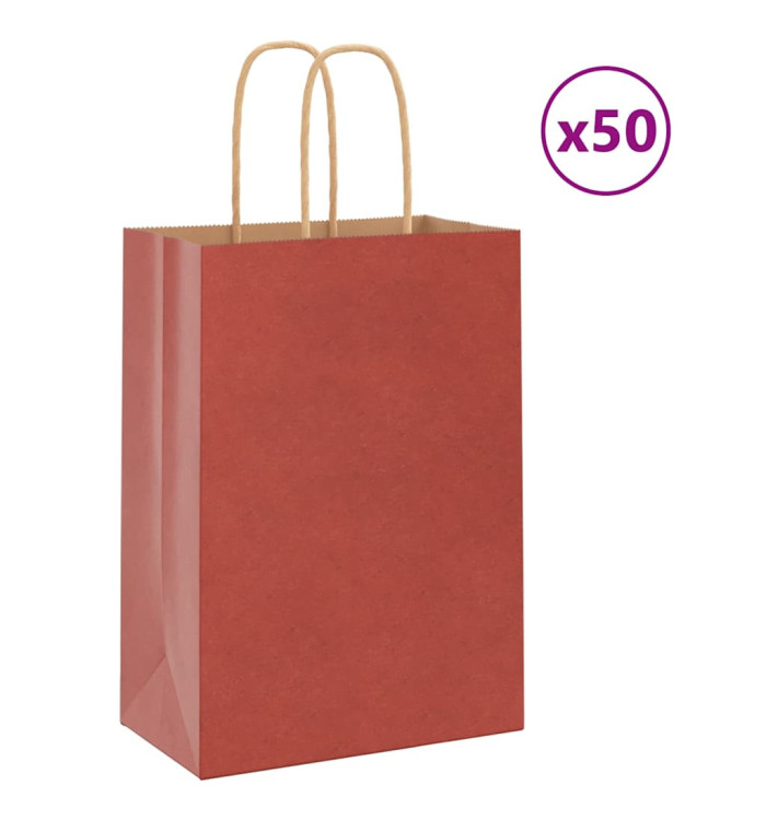 Sacs en papier 50 pcs avec poignées rouge 15x8x21 cm | Mobilier & Déco
