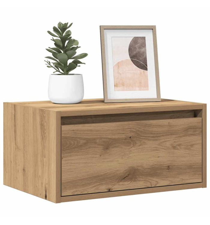 Table de chevet murale avec lumières LED chêne artisanal | Mobilier & Déco
