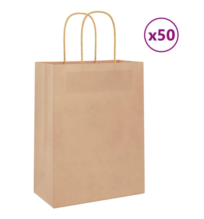 Sacs en papier 50 pcs avec poignées marron 21x11x28 cm | Mobilier & Déco