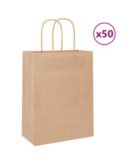 Sacs en papier 50 pcs avec poignées marron 21x11x28 cm | Mobilier & Déco