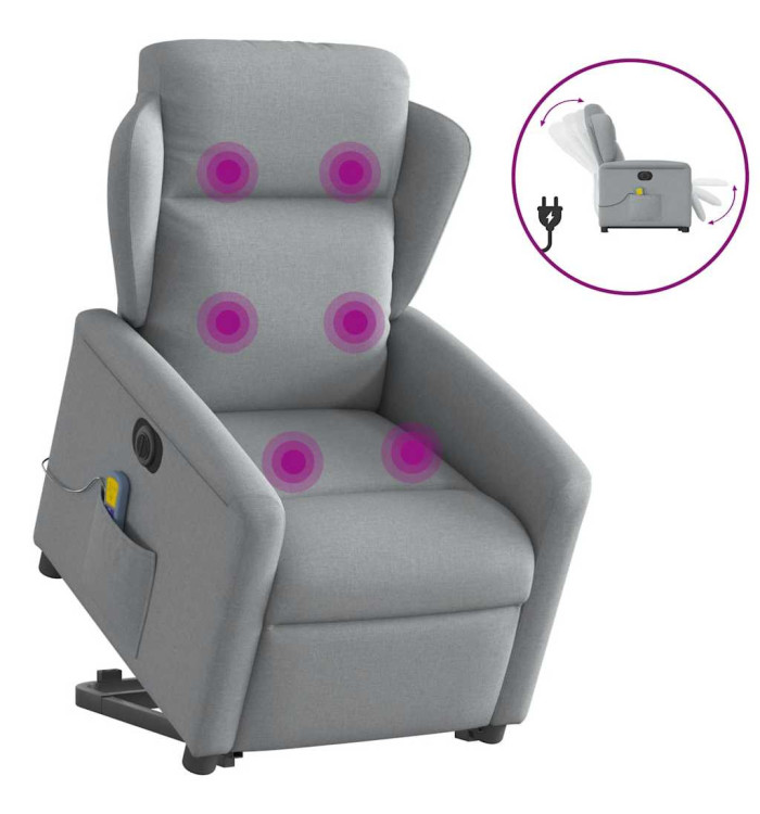 Fauteuil inclinable de massage électrique Gris clair Tissu | Mobilier & Déco
