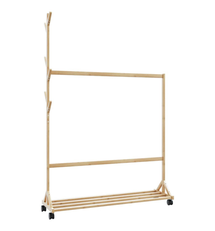 Porte-vêtements avec crochets et roulettes 100x35x157 cm bambou | Mobilier & Déco