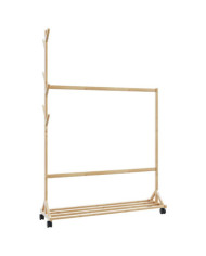 Porte-vêtements avec crochets et roulettes 100x35x157 cm bambou | Mobilier & Déco