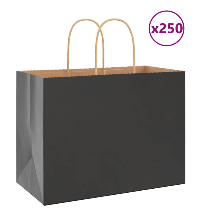 Sacs en papier 250 pcs avec poignées noir 32x17x25 cm | Mobilier & Déco