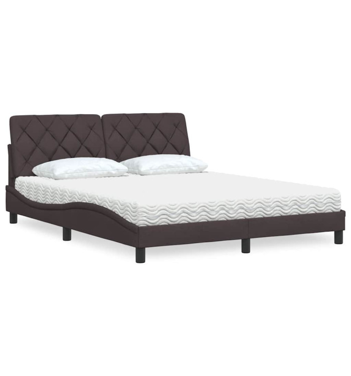 Lit avec matelas marron foncé 160x200 cm tissu | Mobilier & Déco