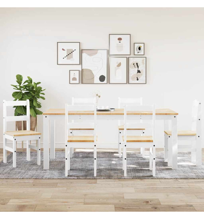 Ensemble à manger Panama 7 pcs blanc bois de pin massif | Mobilier & Déco