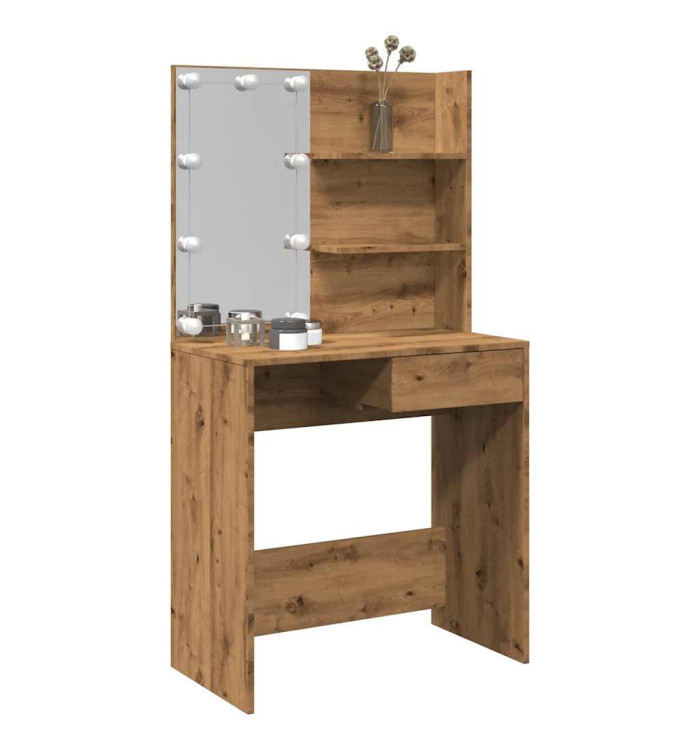 Coiffeuse avec LED chêne artisanal 74,5x40x141 cm | Mobilier & Déco