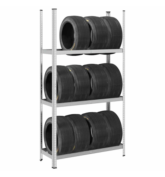 Étagère à pneus à 3 niveaux 2 pcs argenté 110x40x200 cm acier | Mobilier & Déco