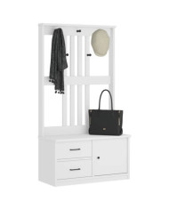 Portemanteau SANDENS blanc 87x40x159,5 cm bois massif pin | Mobilier & Déco