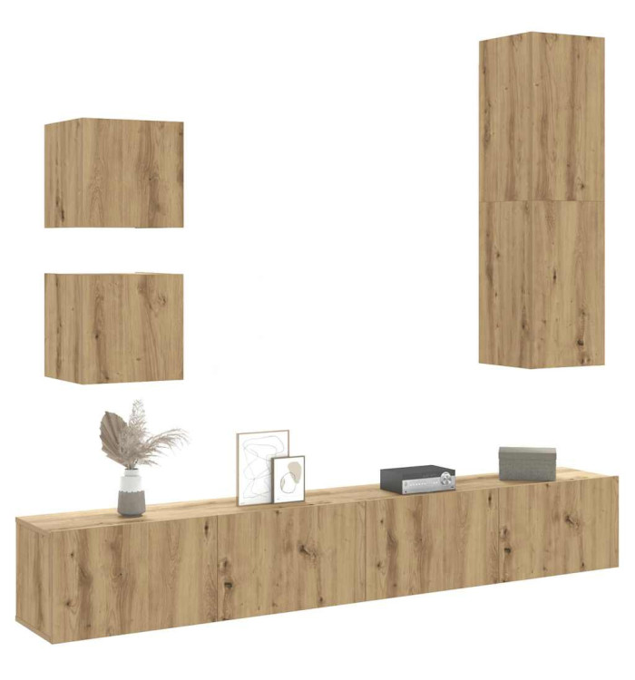 Ensemble de meuble TV mural 5 pcs chêne artisanal | Mobilier & Déco