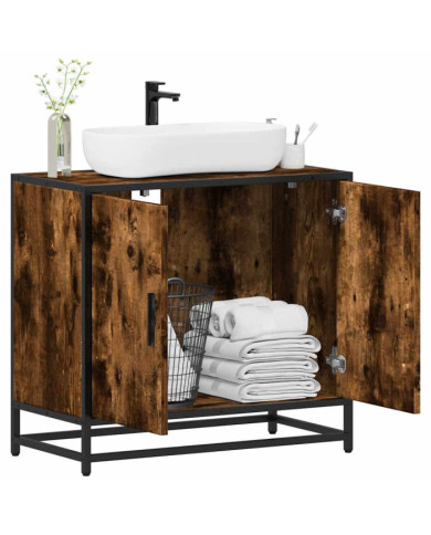 Armoire de lavabo de salle de bain chêne fumé 65x33x60 cm | Mobilier & Déco