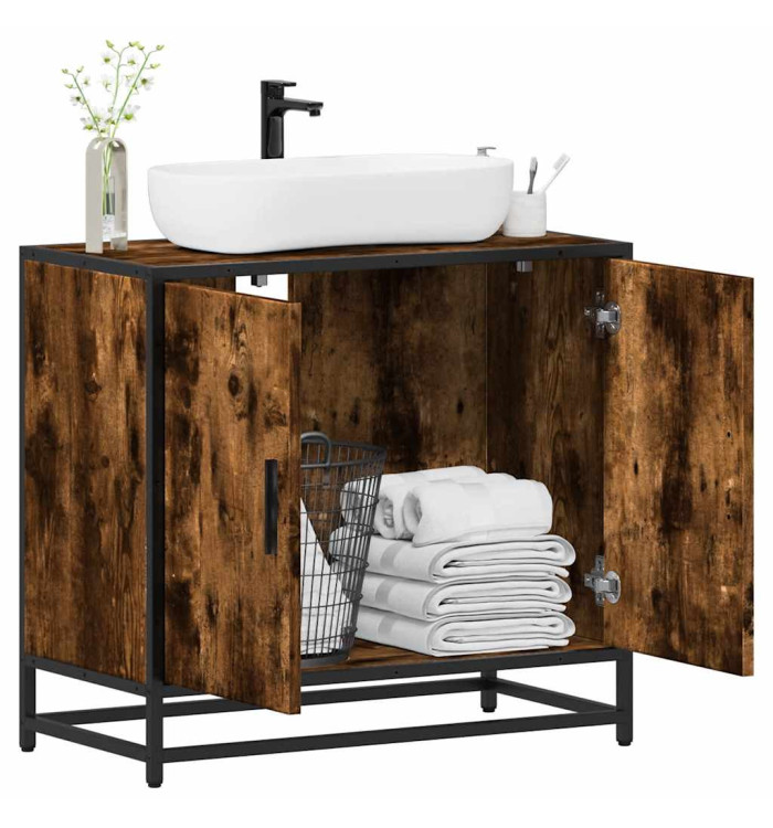 Armoire de lavabo de salle de bain chêne fumé 65x33x60 cm | Mobilier & Déco