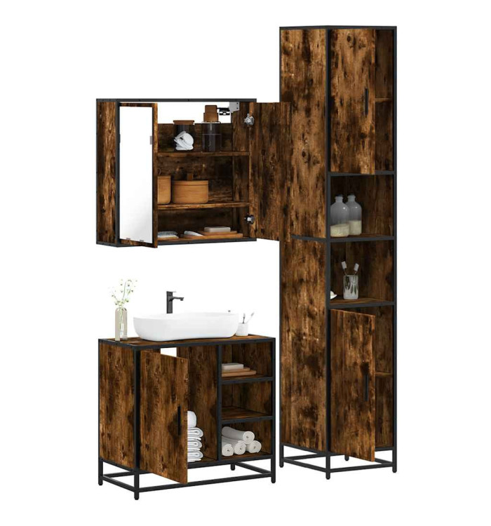 Ensemble de meubles de salle de bain 3 pcs Chêne fumé | Mobilier & Déco