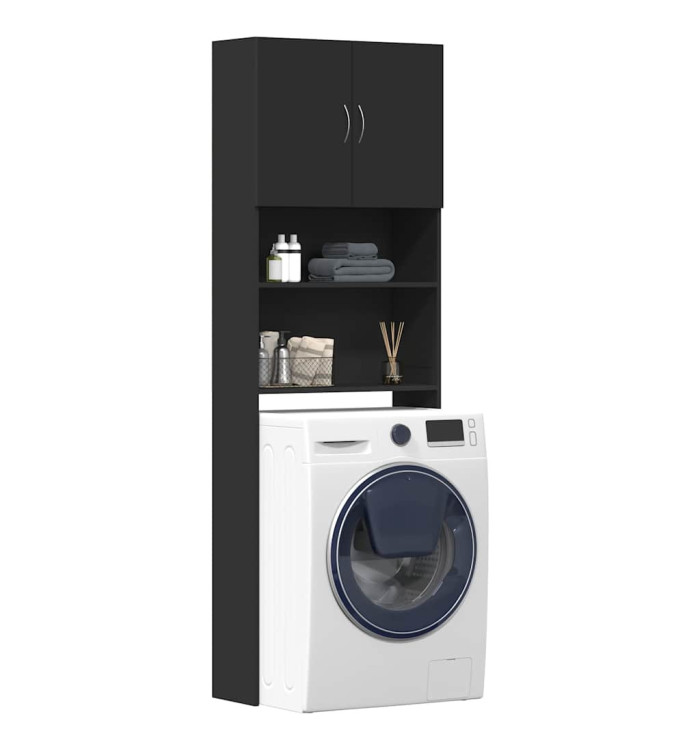 Meuble de machine à laver noir 64x24x190 cm bois d'ingénierie | Mobilier & Déco