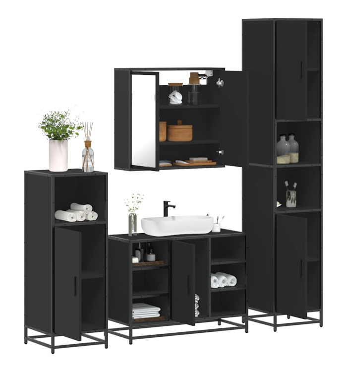 Ensemble de meubles salle de bain 4 pcs noir bois d'ingénierie | Mobilier & Déco