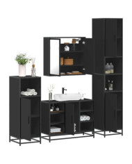 Ensemble de meubles salle de bain 4 pcs noir bois d'ingénierie | Mobilier & Déco