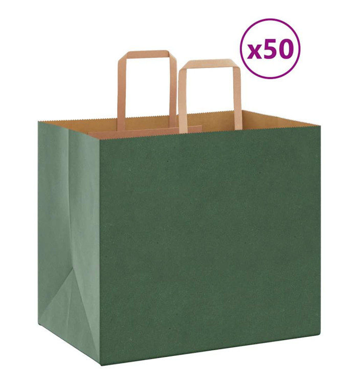 Sacs en papier 50 pcs avec poignées vert 32x22x28 cm | Mobilier & Déco