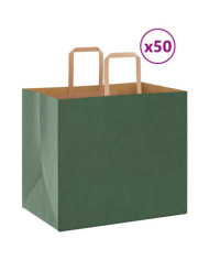 Sacs en papier 50 pcs avec poignées vert 32x22x28 cm | Mobilier & Déco