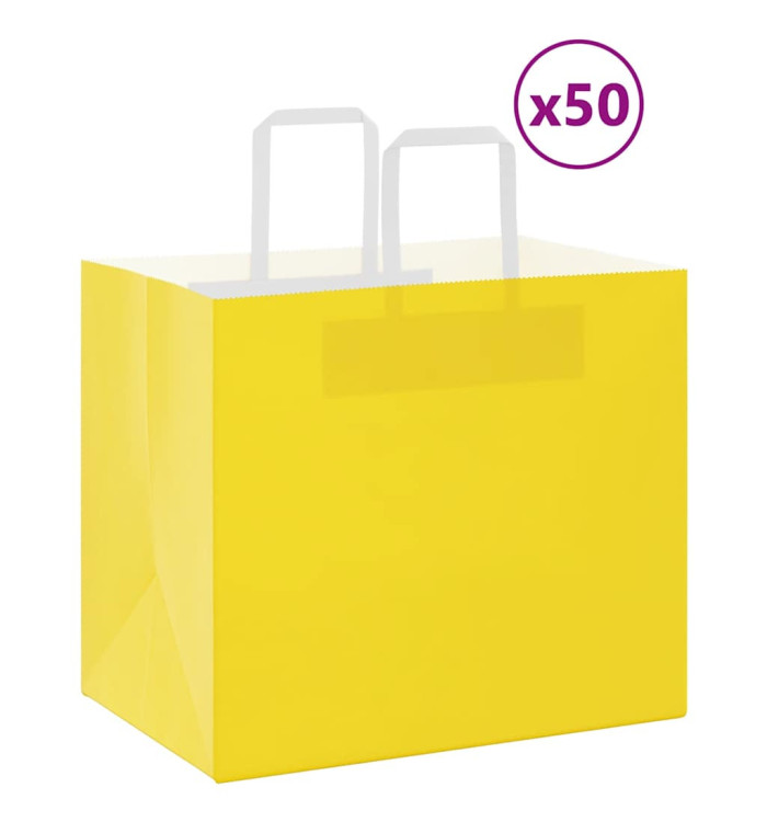 Sacs en papier 50 pcs avec poignées jaune 32x22x28 cm | Mobilier & Déco