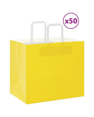 Sacs en papier 50 pcs avec poignées jaune 32x22x28 cm | Mobilier & Déco