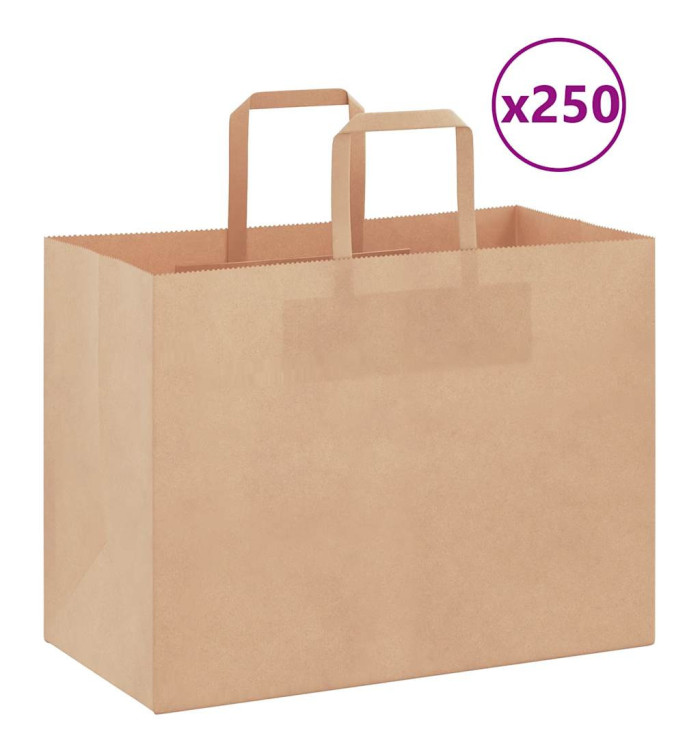 Sacs en papier 250 pcs avec poignées marron 32x17x25 cm | Mobilier & Déco