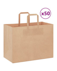 Sacs en papier 50 pcs avec poignées marron 32x17x25 cm | Mobilier & Déco