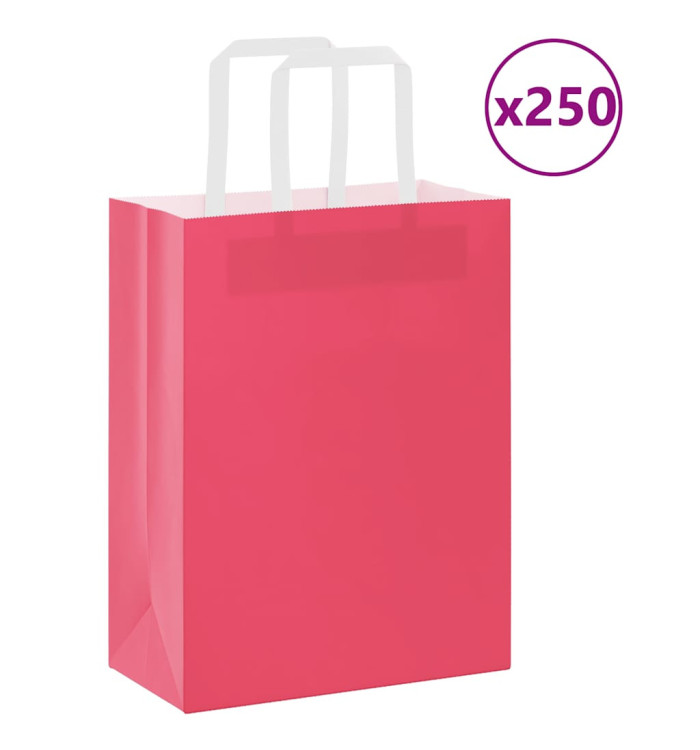 Sacs en papier 250 pcs avec poignées rose 21x11x28 cm | Mobilier & Déco