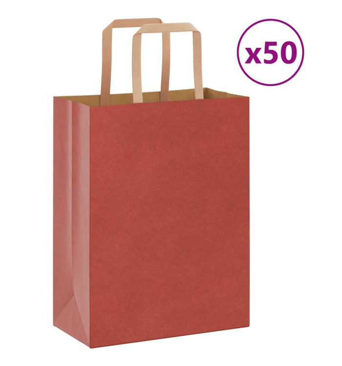 Sacs en papier 50 pcs avec poignées rouge 21x11x28 cm | Mobilier & Déco