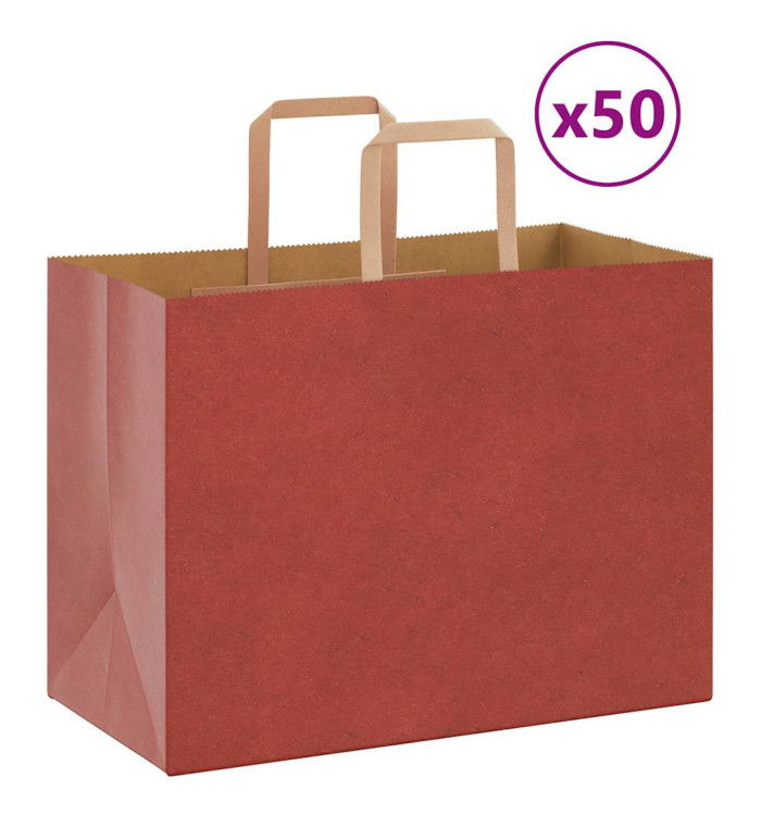 Sacs en papier 50 pcs avec poignées rouge 32x17x25 cm | Mobilier & Déco