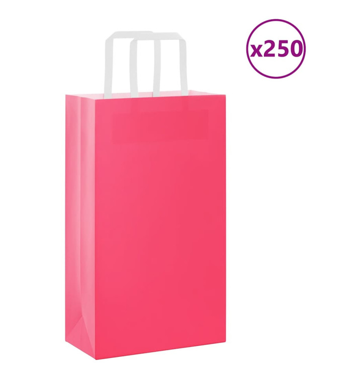 Sacs en papier 250 pcs avec poignées rose 21x11x36 cm | Mobilier & Déco