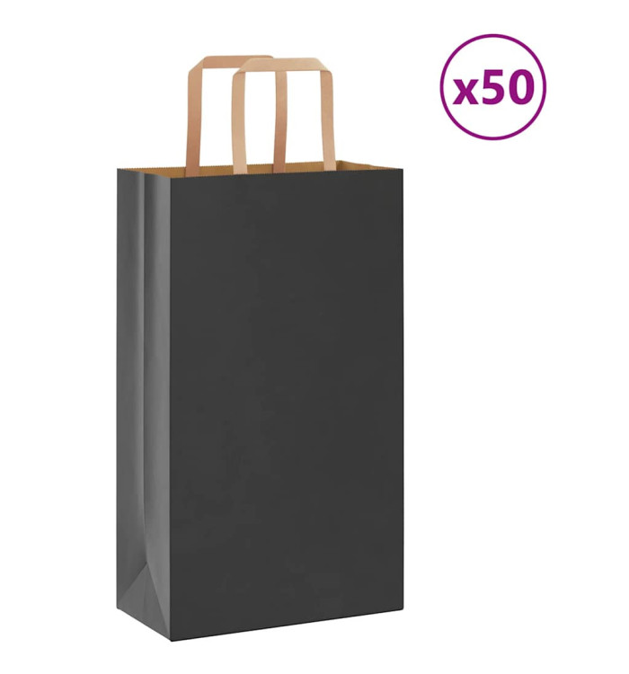 Sacs en papier 50 pcs avec poignées noir 21x11x36 cm | Mobilier & Déco
