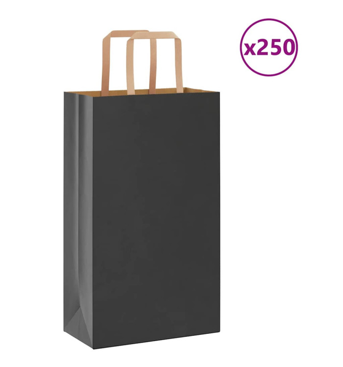 Sacs en papier 250 pcs avec poignées noir 21x11x36 cm | Mobilier & Déco