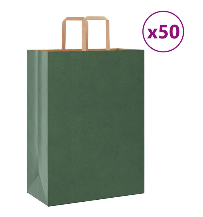 Sacs en papier 50 pcs avec poignées vert 32x17x44 cm | Mobilier & Déco