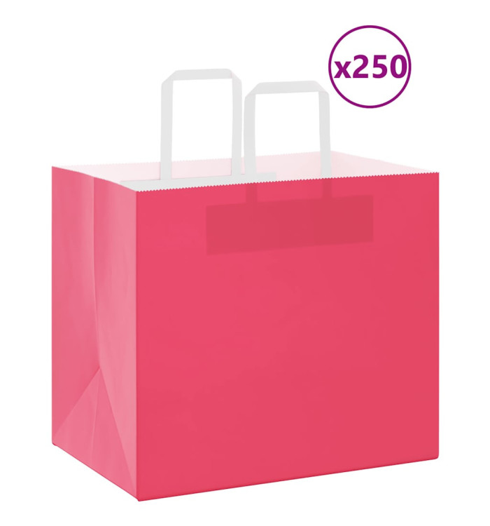 Sacs en papier 250 pcs avec poignées rose 32x22x28 cm | Mobilier & Déco