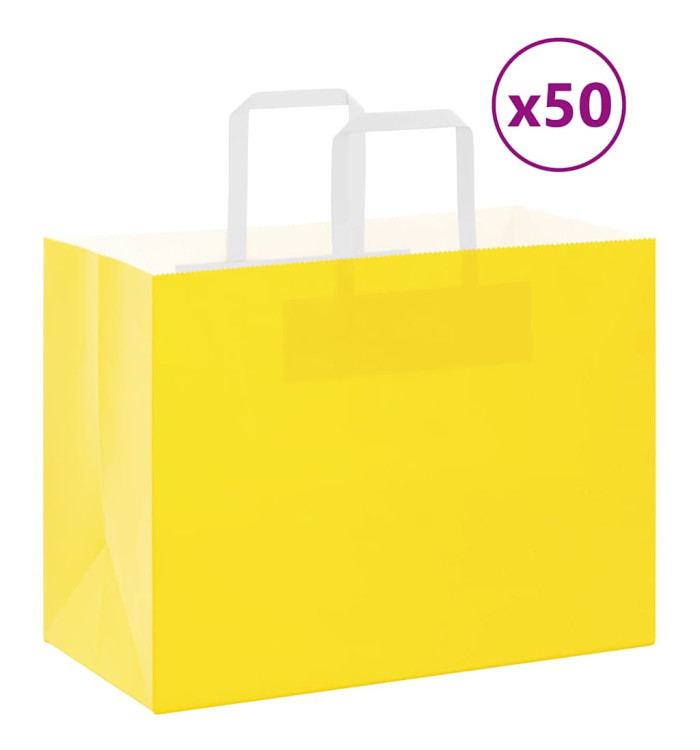 Sacs en papier 50 pcs avec poignées jaune 32x17x25 cm | Mobilier & Déco
