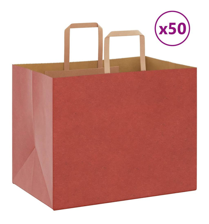 Sacs en papier 50 pcs avec poignées rouge 32x22x24 cm | Mobilier & Déco