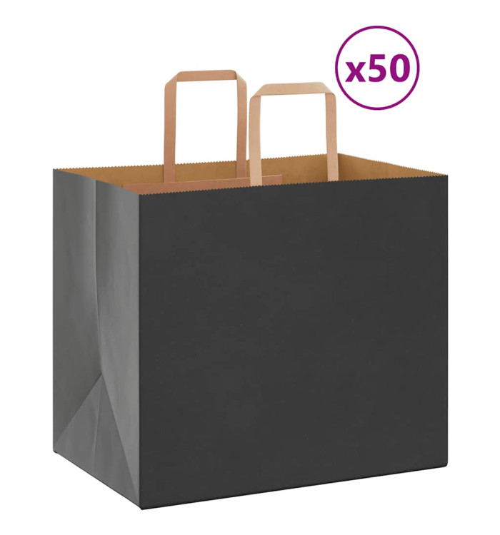 Sacs en papier 50 pcs avec poignées noir 32x22x28 cm | Mobilier & Déco