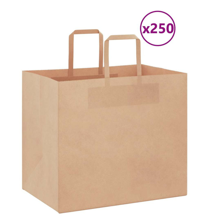 Sacs en papier 250 pcs avec poignées marron 32x22x28 cm | Mobilier & Déco