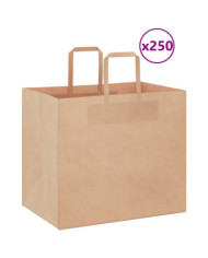 Sacs en papier 250 pcs avec poignées marron 32x22x28 cm | Mobilier & Déco